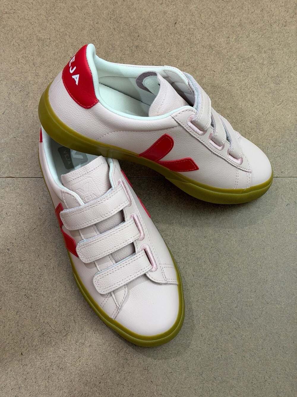 Veja Recife Leather Hook-and-Loop Sneakers in Petale, Pekin, and Natural Gum